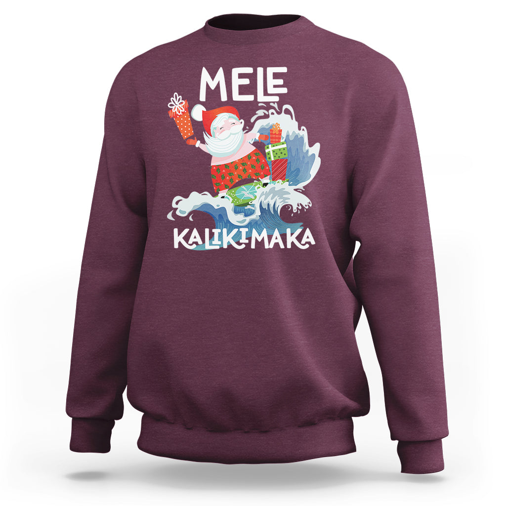 Mele Kalikimaka Surfing Cute Santa Hawaiian Christmas Sweatshirt - Wonder Print Shop
