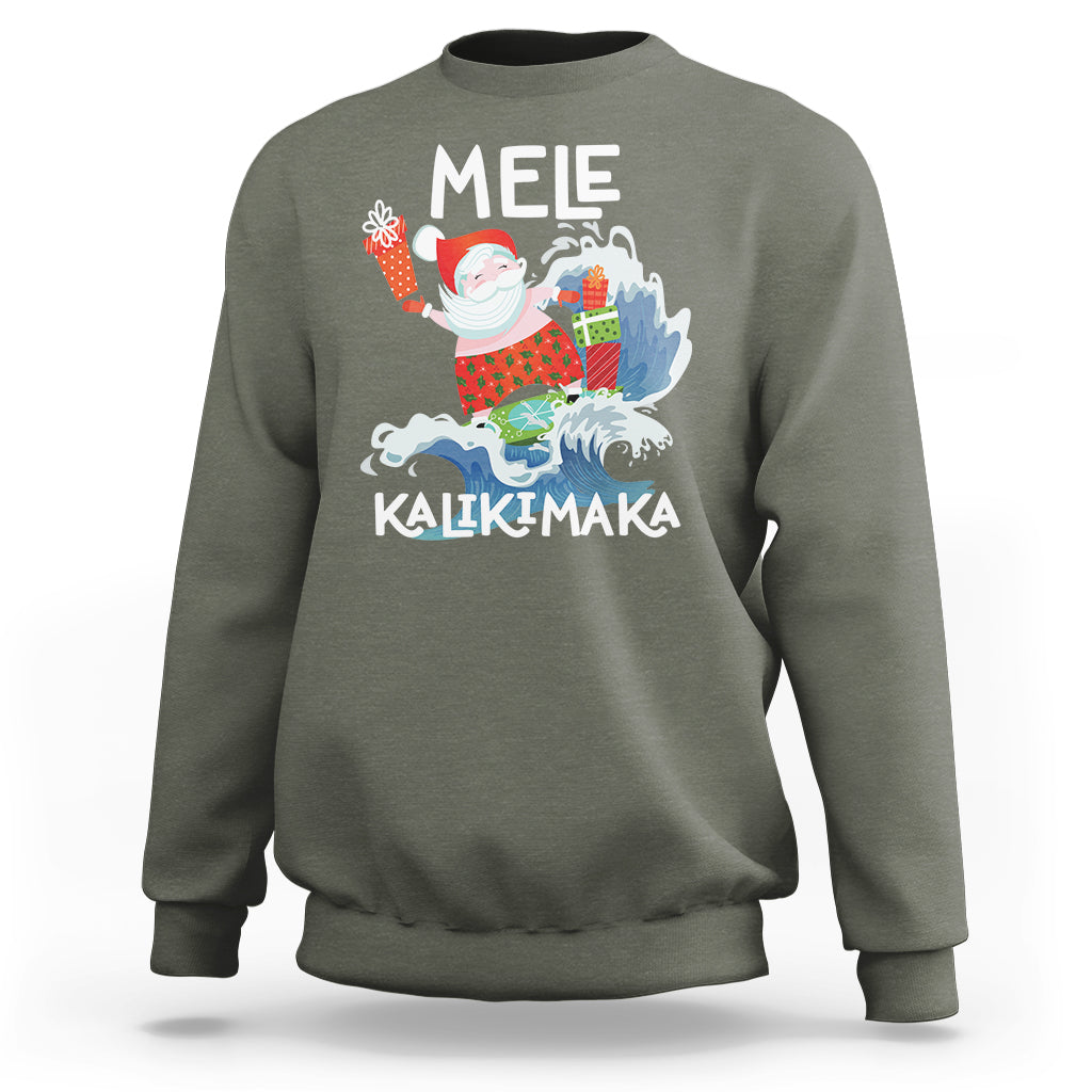 Mele Kalikimaka Surfing Cute Santa Hawaiian Christmas Sweatshirt - Wonder Print Shop