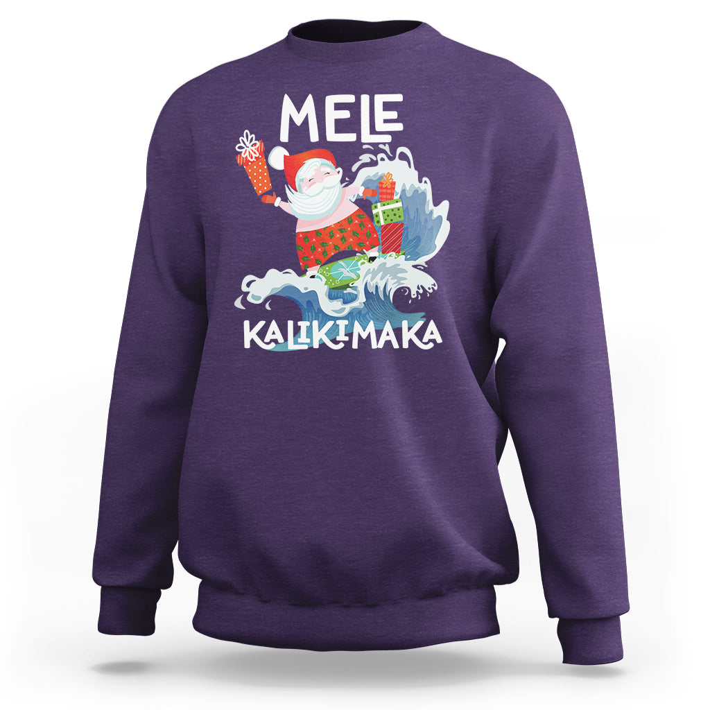 Mele Kalikimaka Surfing Cute Santa Hawaiian Christmas Sweatshirt - Wonder Print Shop