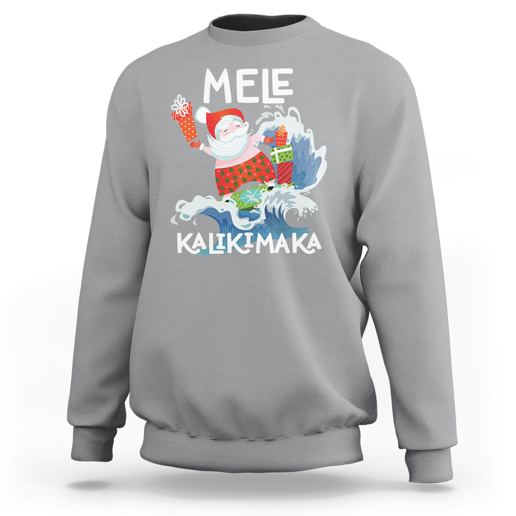 Mele Kalikimaka Surfing Cute Santa Hawaiian Christmas Sweatshirt - Wonder Print Shop