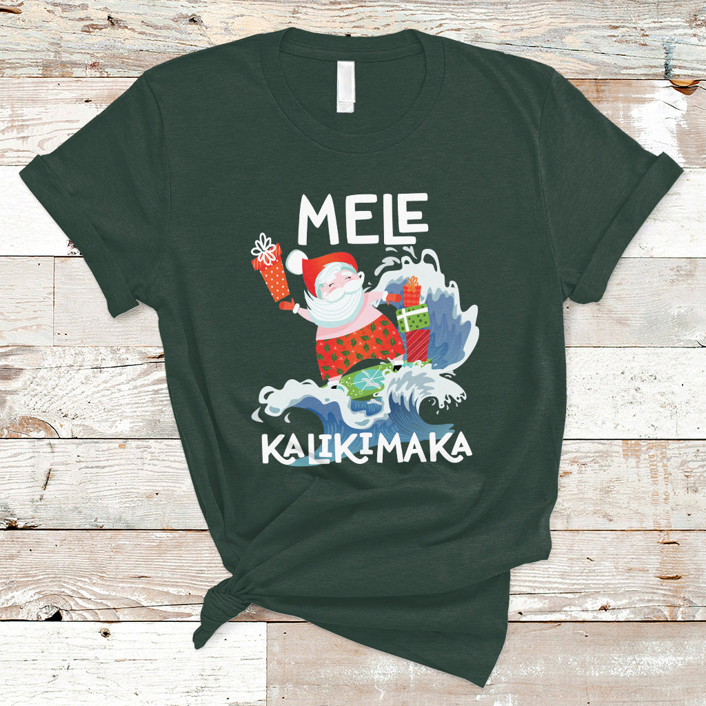 Mele Kalikimaka Surfing Cute Santa Hawaiian Christmas T Shirt - Wonder Print Shop