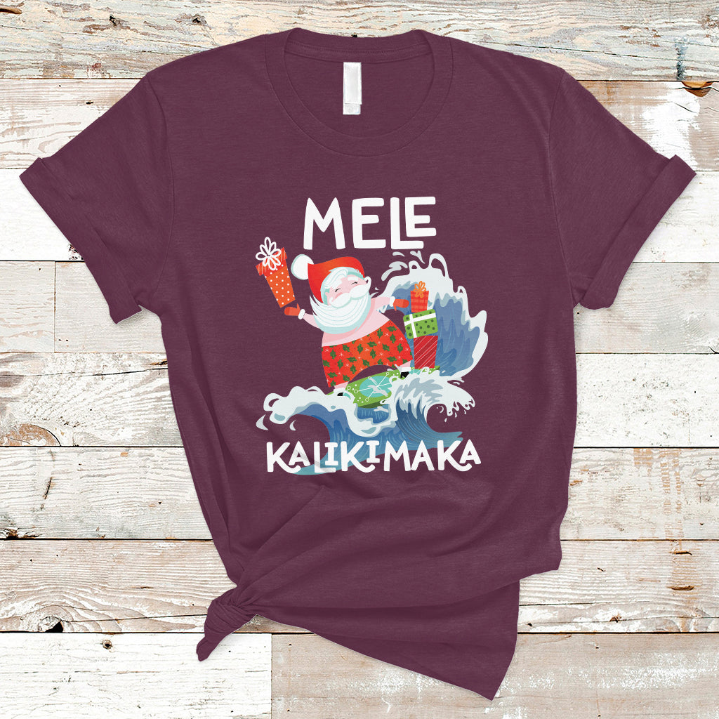 Mele Kalikimaka Surfing Cute Santa Hawaiian Christmas T Shirt - Wonder Print Shop