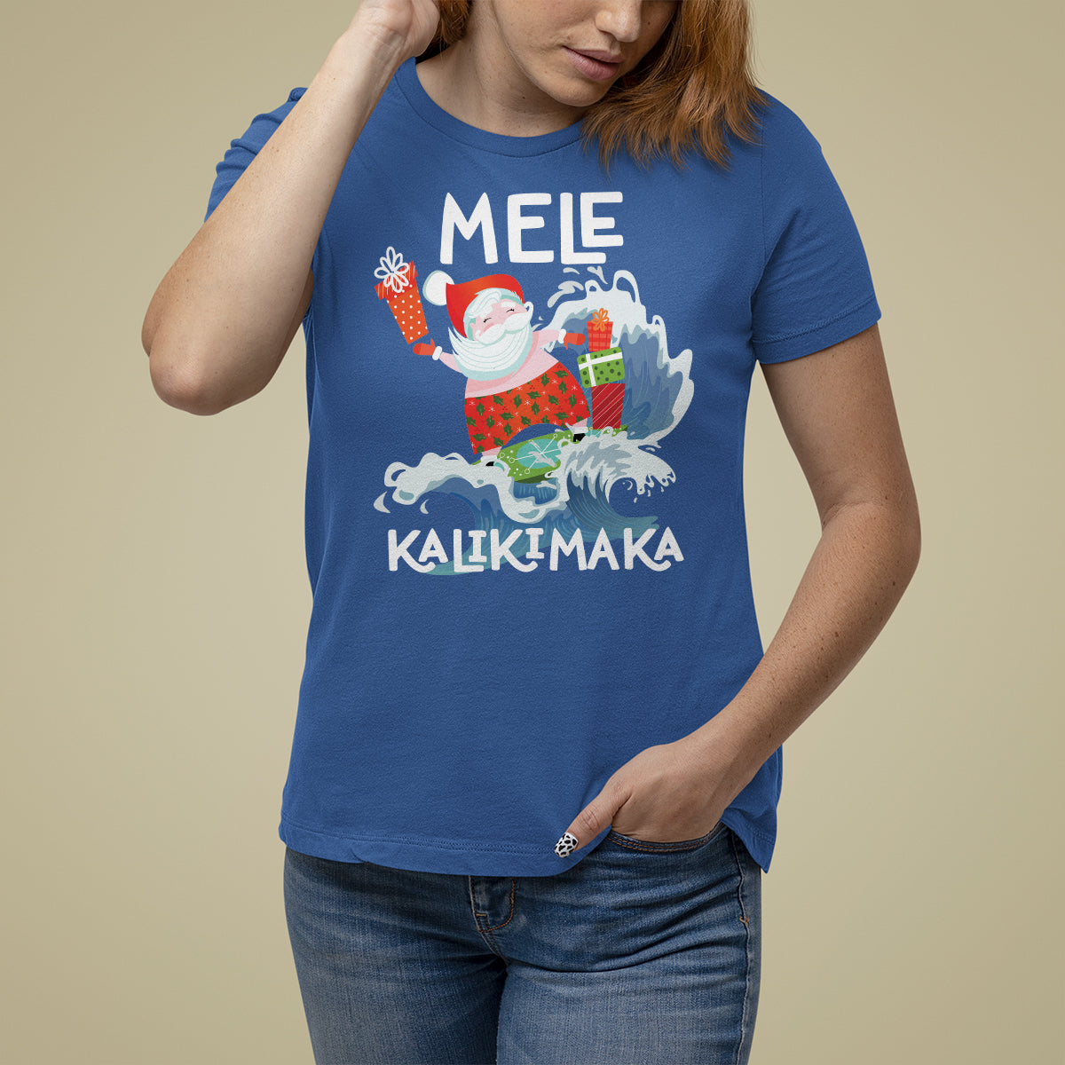 Mele Kalikimaka Surfing Cute Santa Hawaiian Christmas T Shirt For Women - Wonder Print Shop