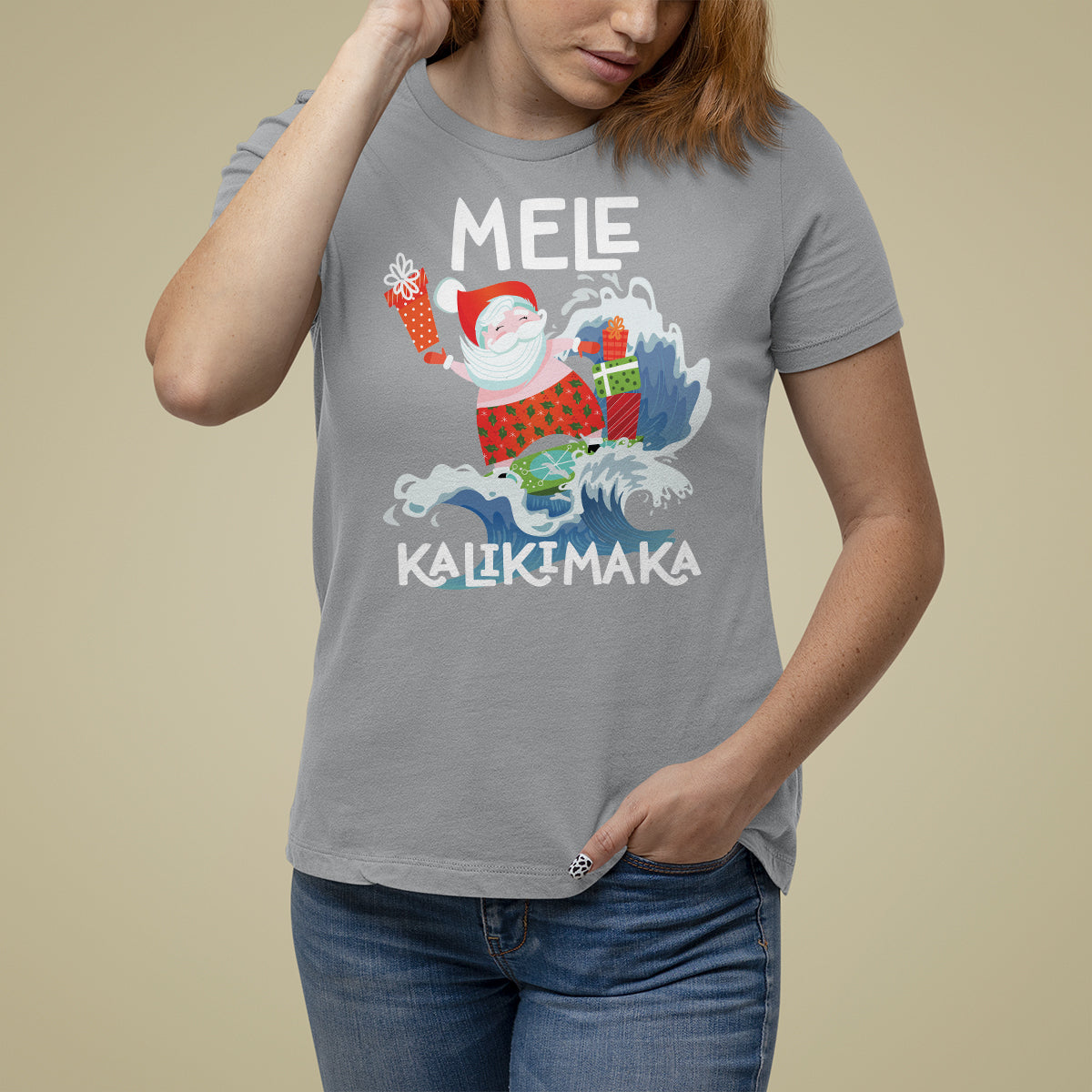 Mele Kalikimaka Surfing Cute Santa Hawaiian Christmas T Shirt For Women - Wonder Print Shop