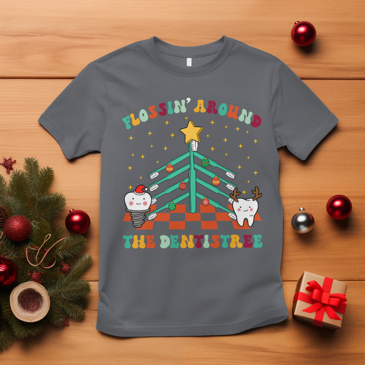 Flossing Around The Dentistree Funny Xmas Dental Hygienist T Shirt - Wonder Print Shop