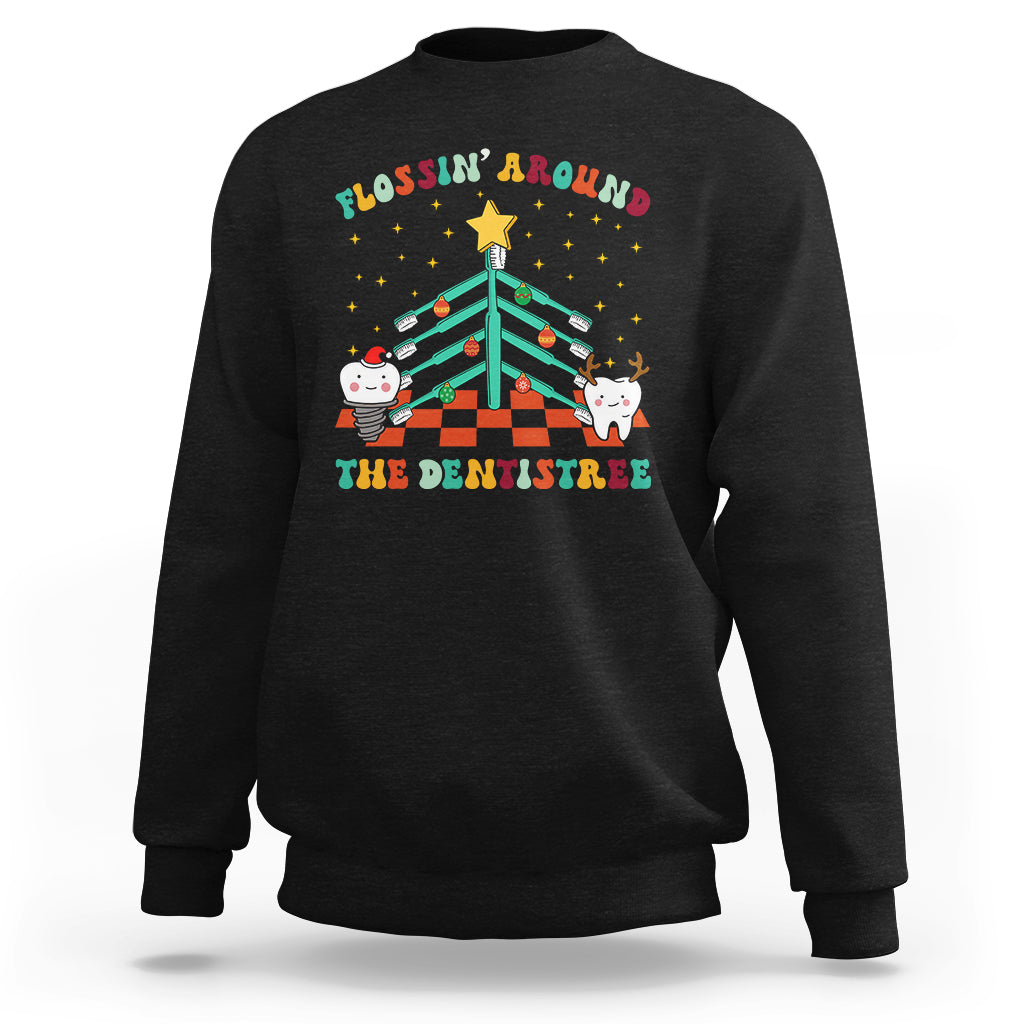 Flossing Around The Dentistree Funny Xmas Dental Hygienist Sweatshirt - Wonder Print Shop