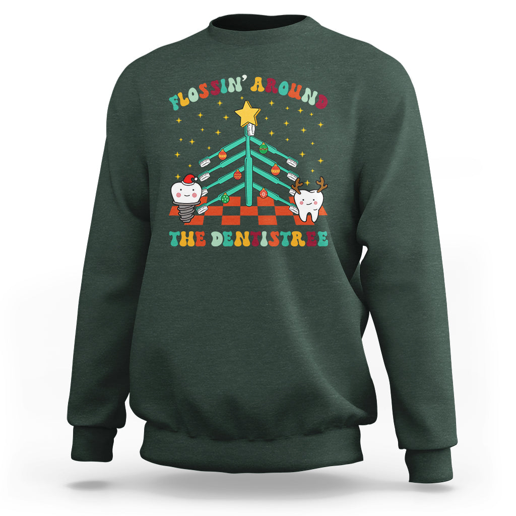 Flossing Around The Dentistree Funny Xmas Dental Hygienist Sweatshirt - Wonder Print Shop