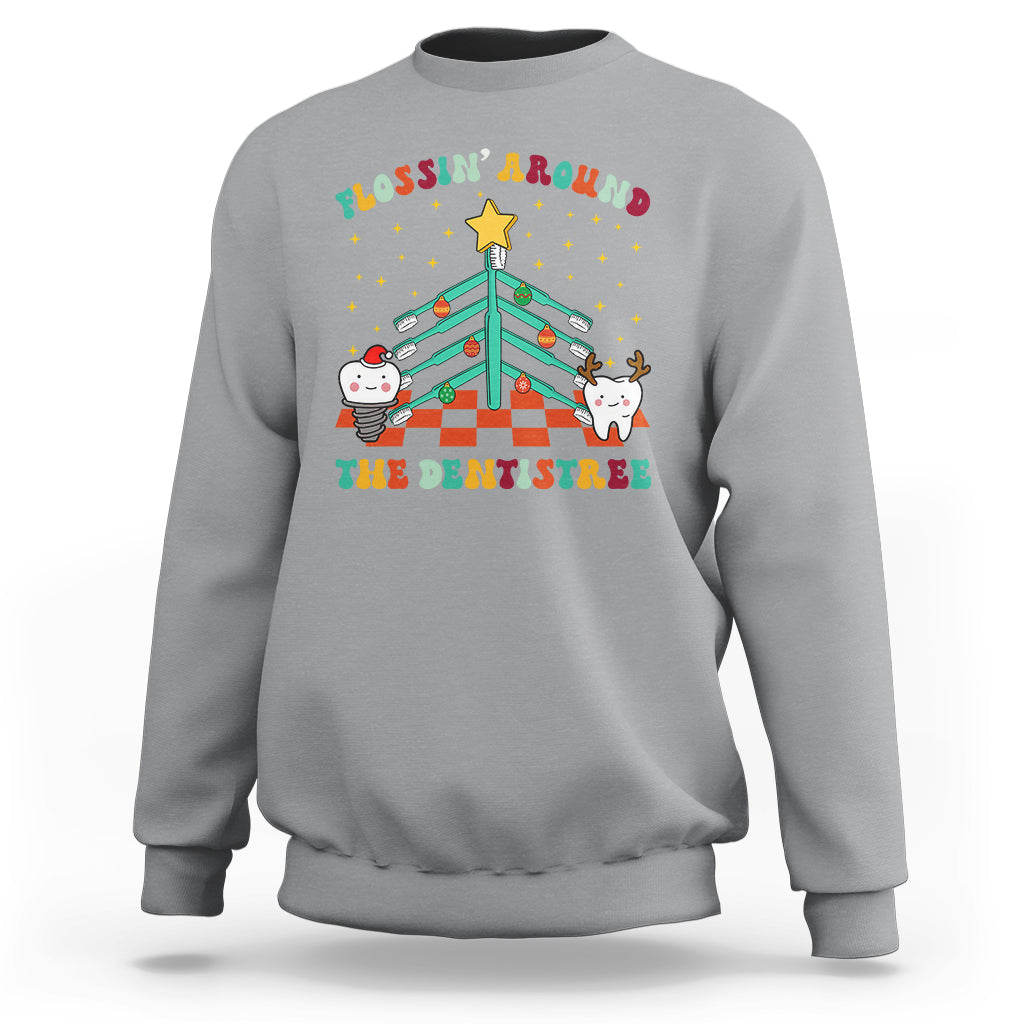 Flossing Around The Dentistree Funny Xmas Dental Hygienist Sweatshirt - Wonder Print Shop