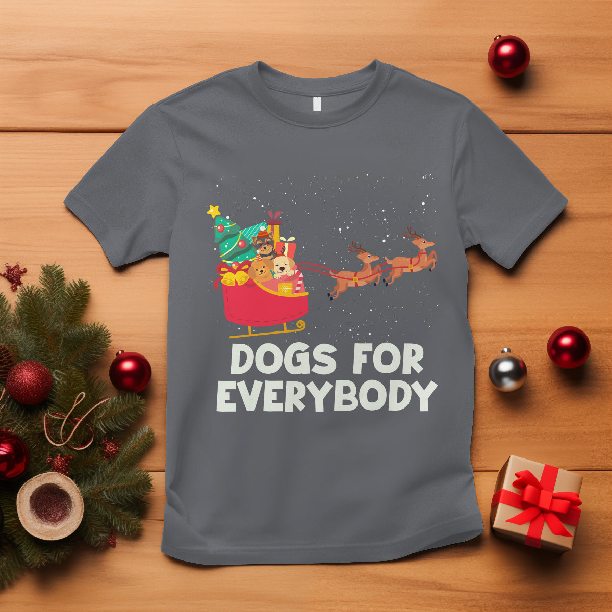 Dogs For Everybody Christmas Sleigh Funny Xmas T Shirt - Wonder Print Shop