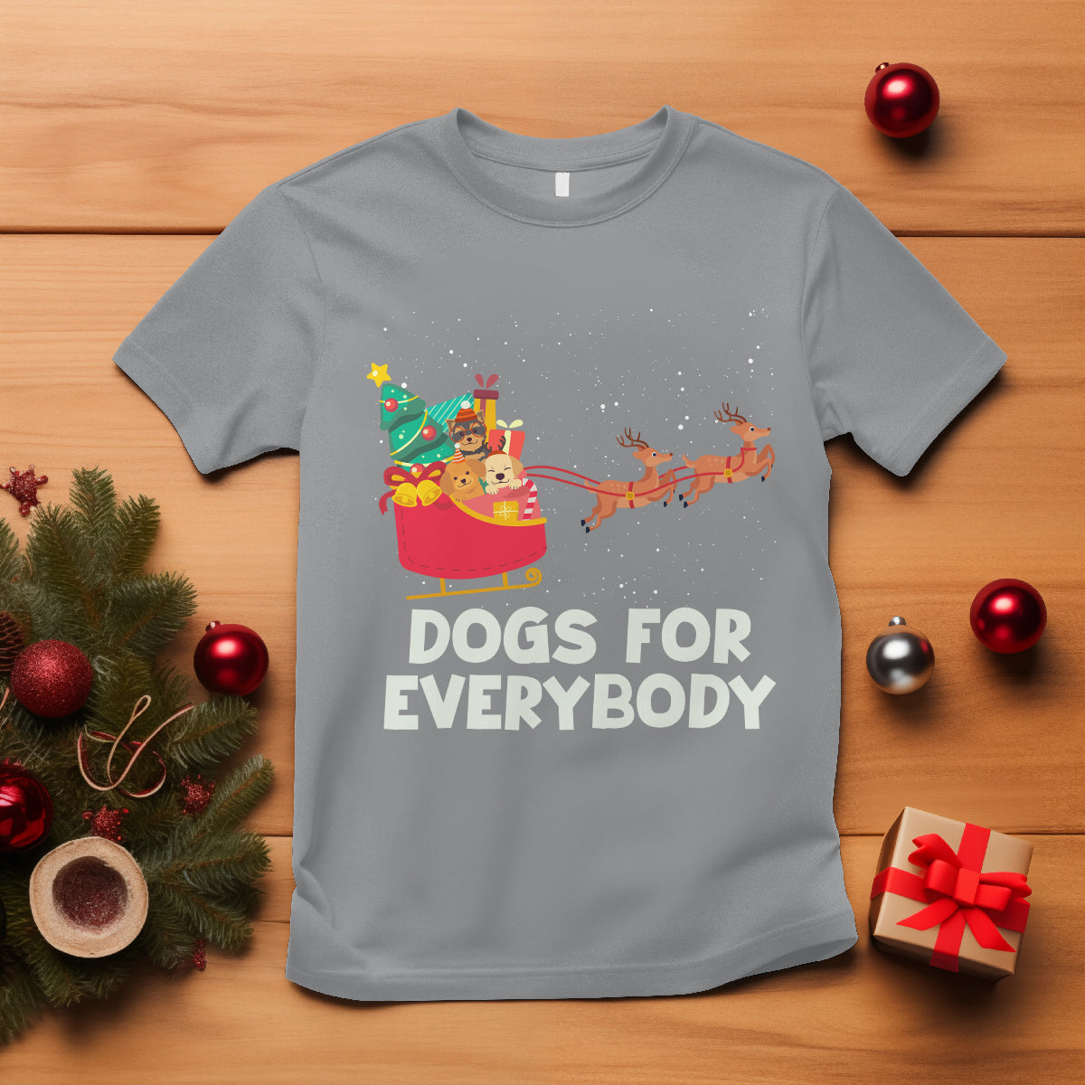 Dogs For Everybody Christmas Sleigh Funny Xmas T Shirt - Wonder Print Shop