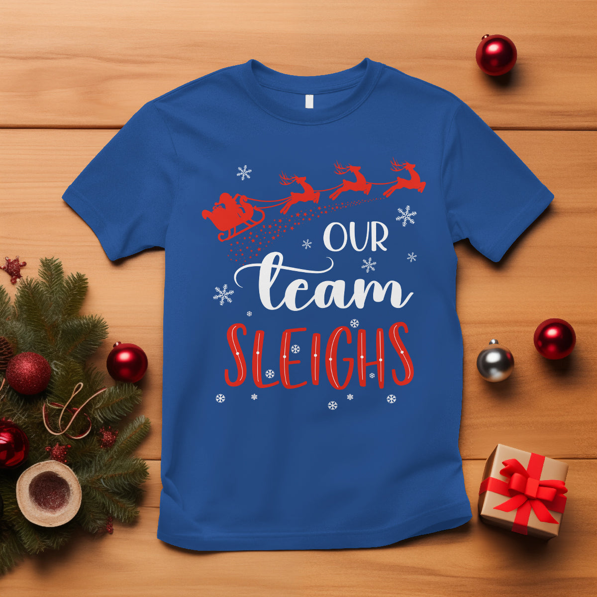 Our Team Sleigh Christmas Santa Reindeer Office Staff T Shirt - Wonder Print Shop