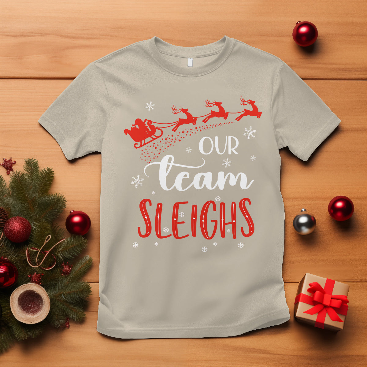 Our Team Sleigh Christmas Santa Reindeer Office Staff T Shirt - Wonder Print Shop