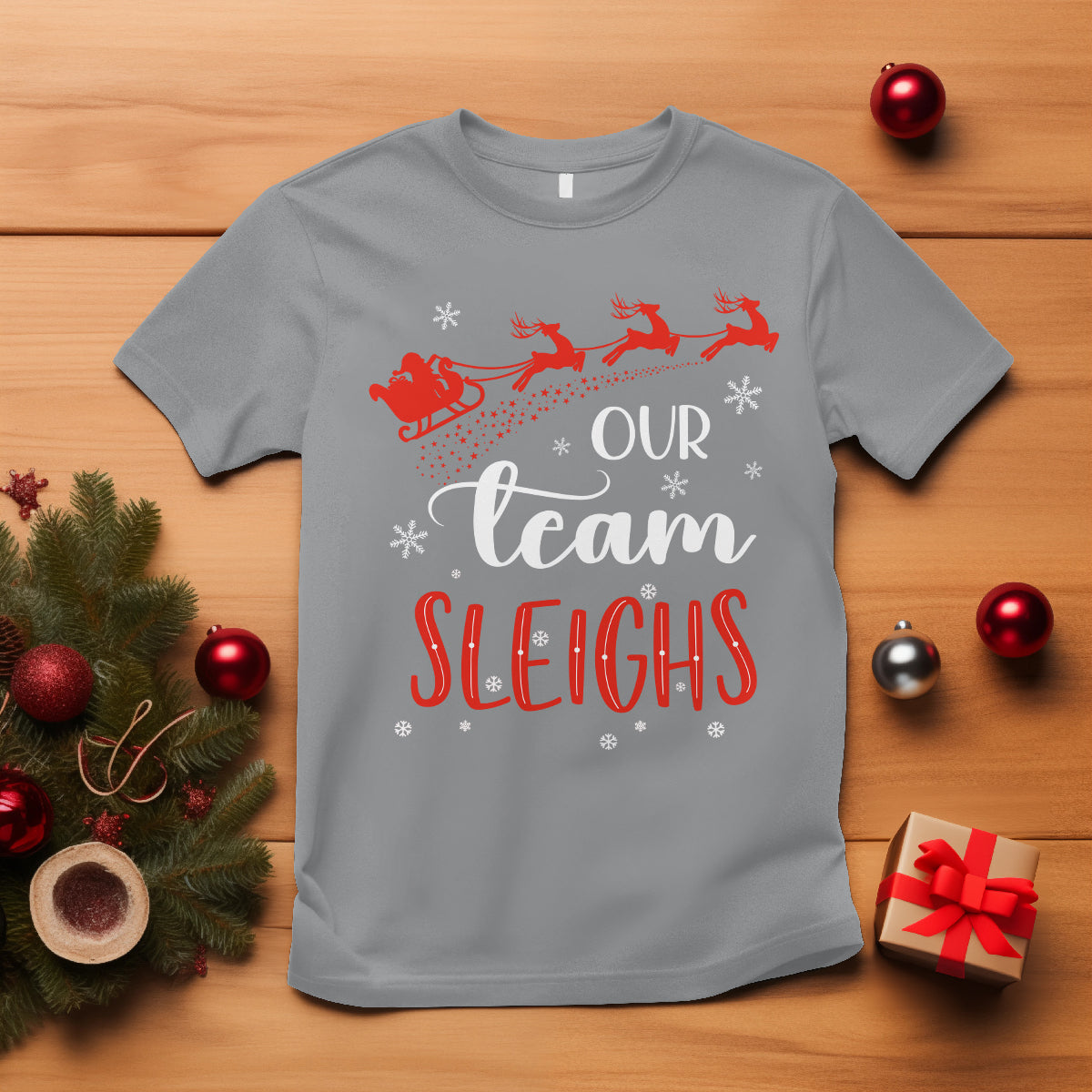Our Team Sleigh Christmas Santa Reindeer Office Staff T Shirt - Wonder Print Shop