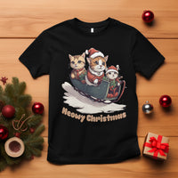 Cat Sleigh Meowy Christmas Holiday Santa Hat T Shirt - Wonder Print Shop