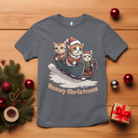 Cat Sleigh Meowy Christmas Holiday Santa Hat T Shirt - Wonder Print Shop