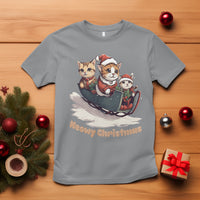 Cat Sleigh Meowy Christmas Holiday Santa Hat T Shirt - Wonder Print Shop