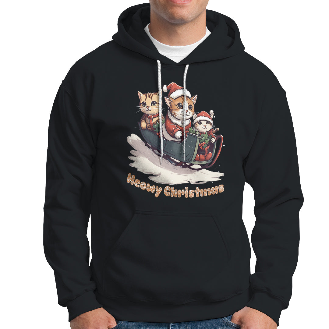 Cat Sleigh Meowy Christmas Holiday Santa Hat Hoodie - Wonder Print Shop