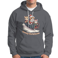 Cat Sleigh Meowy Christmas Holiday Santa Hat Hoodie - Wonder Print Shop