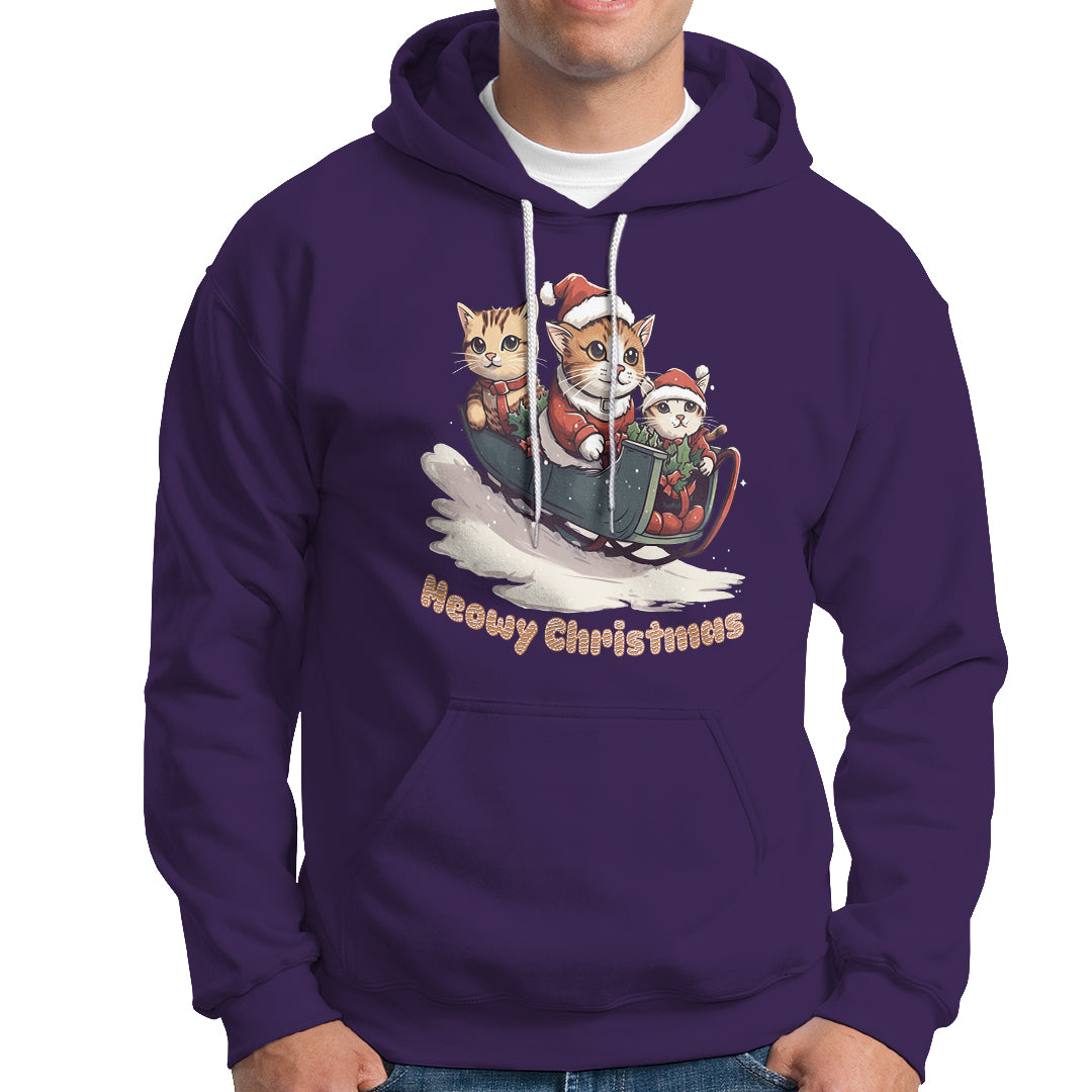 Cat Sleigh Meowy Christmas Holiday Santa Hat Hoodie - Wonder Print Shop