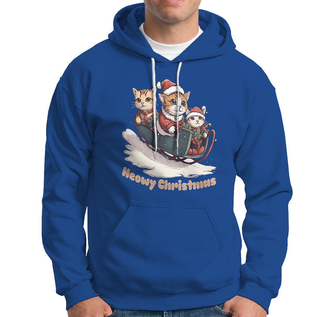 Cat Sleigh Meowy Christmas Holiday Santa Hat Hoodie - Wonder Print Shop
