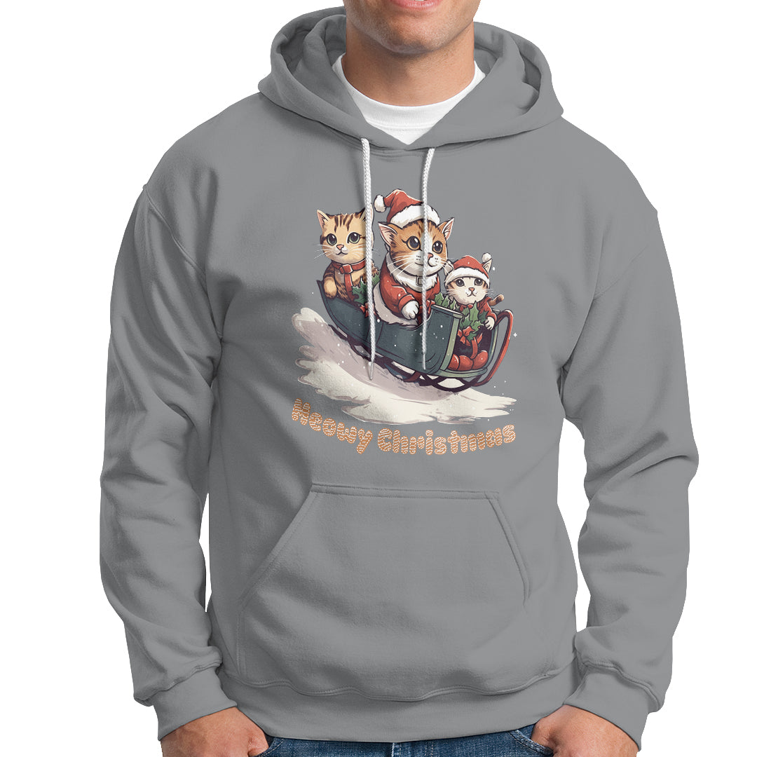 Cat Sleigh Meowy Christmas Holiday Santa Hat Hoodie - Wonder Print Shop