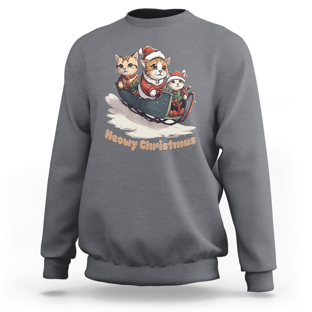Cat Sleigh Meowy Christmas Holiday Santa Hat Sweatshirt - Wonder Print Shop