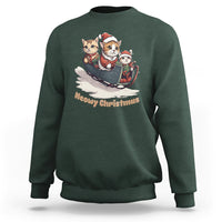 Cat Sleigh Meowy Christmas Holiday Santa Hat Sweatshirt - Wonder Print Shop