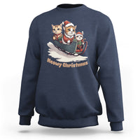 Cat Sleigh Meowy Christmas Holiday Santa Hat Sweatshirt - Wonder Print Shop