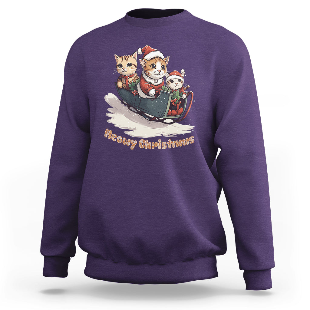 Cat Sleigh Meowy Christmas Holiday Santa Hat Sweatshirt - Wonder Print Shop