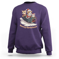 Cat Sleigh Meowy Christmas Holiday Santa Hat Sweatshirt - Wonder Print Shop