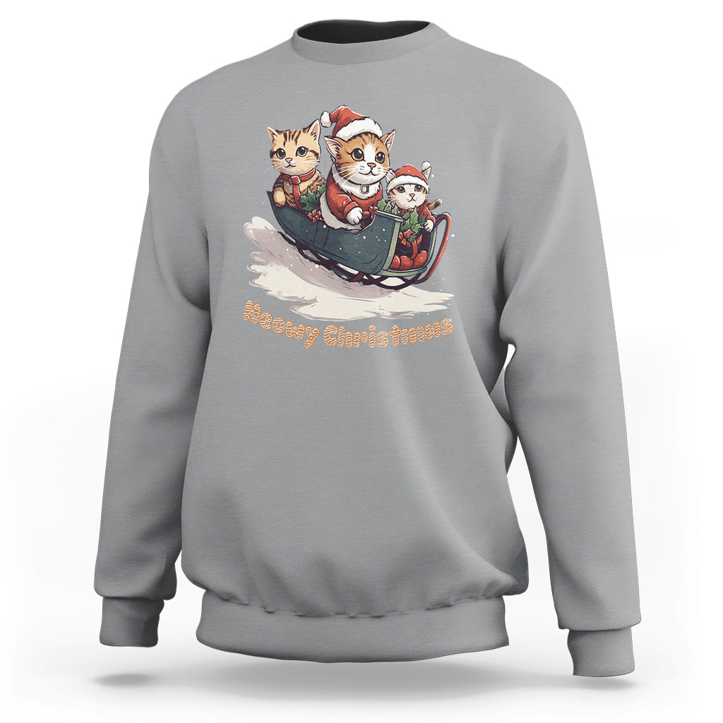 Cat Sleigh Meowy Christmas Holiday Santa Hat Sweatshirt - Wonder Print Shop