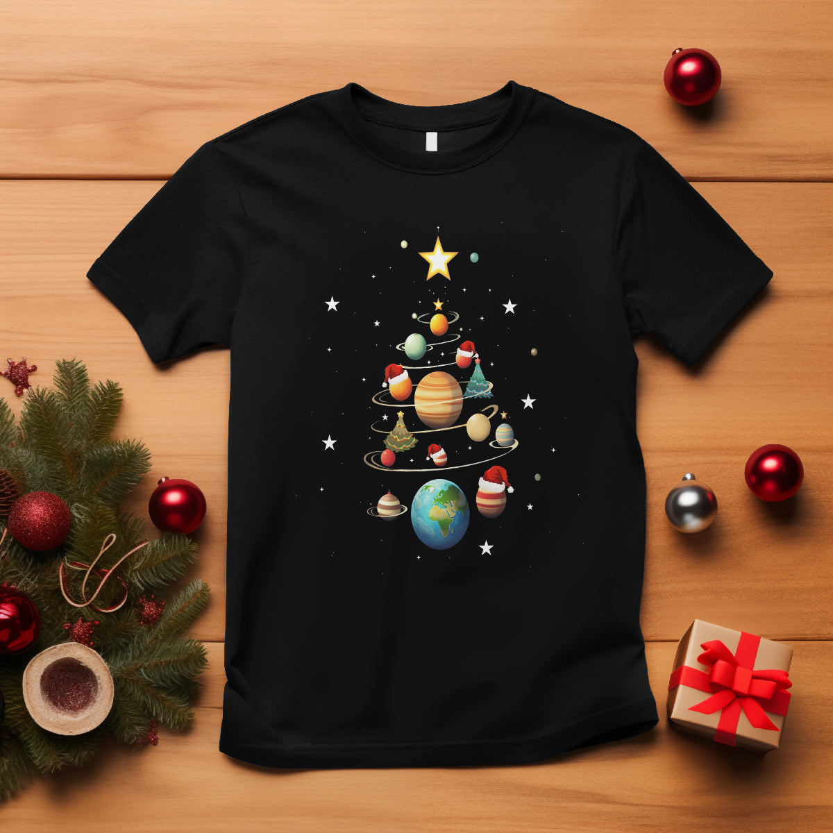 Funny Solar System Space Planets Tree Christmas T Shirt - Wonder Print Shop