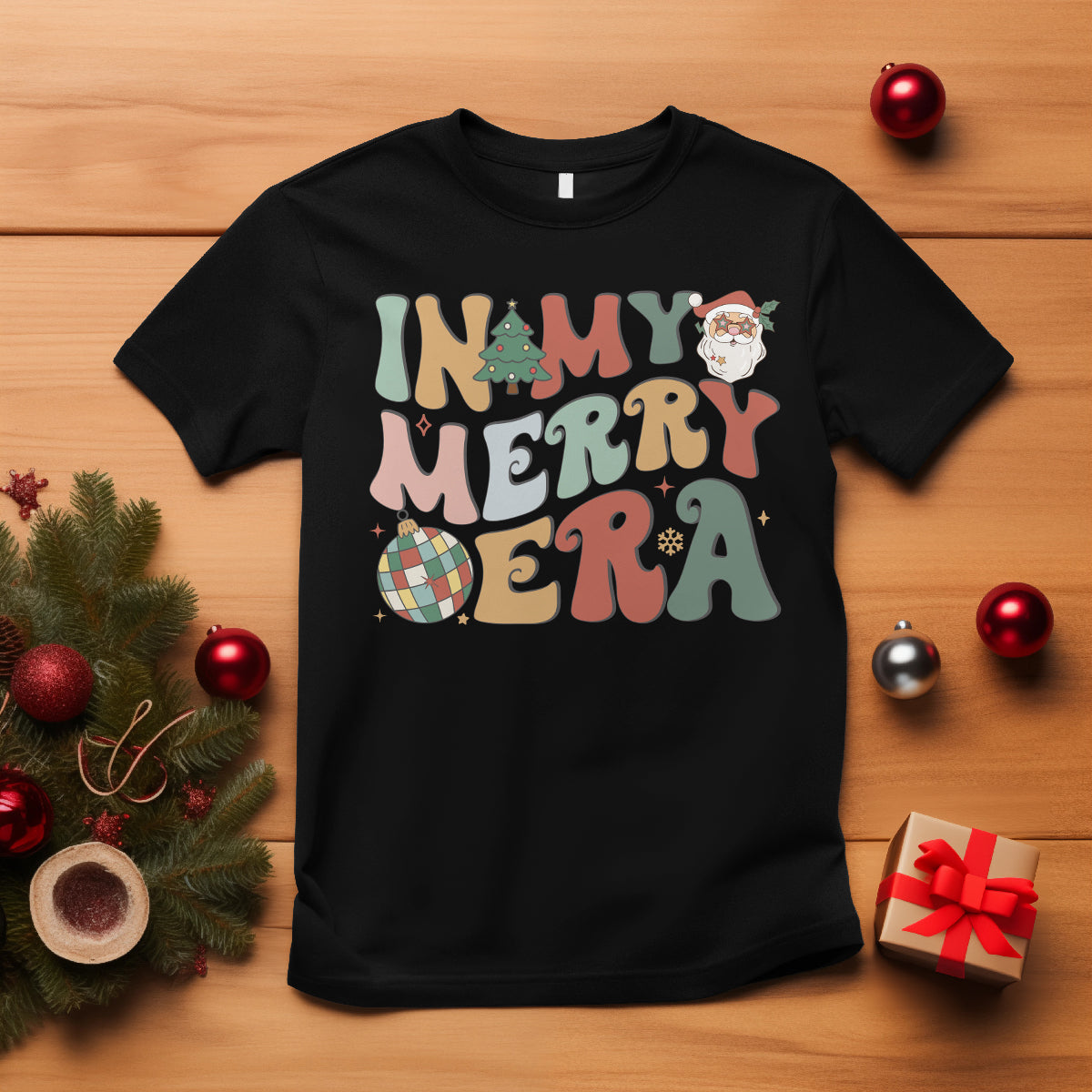 In My Merry Era Retro Groovy Christmas Santa Disco Ball T Shirt - Wonder Print Shop