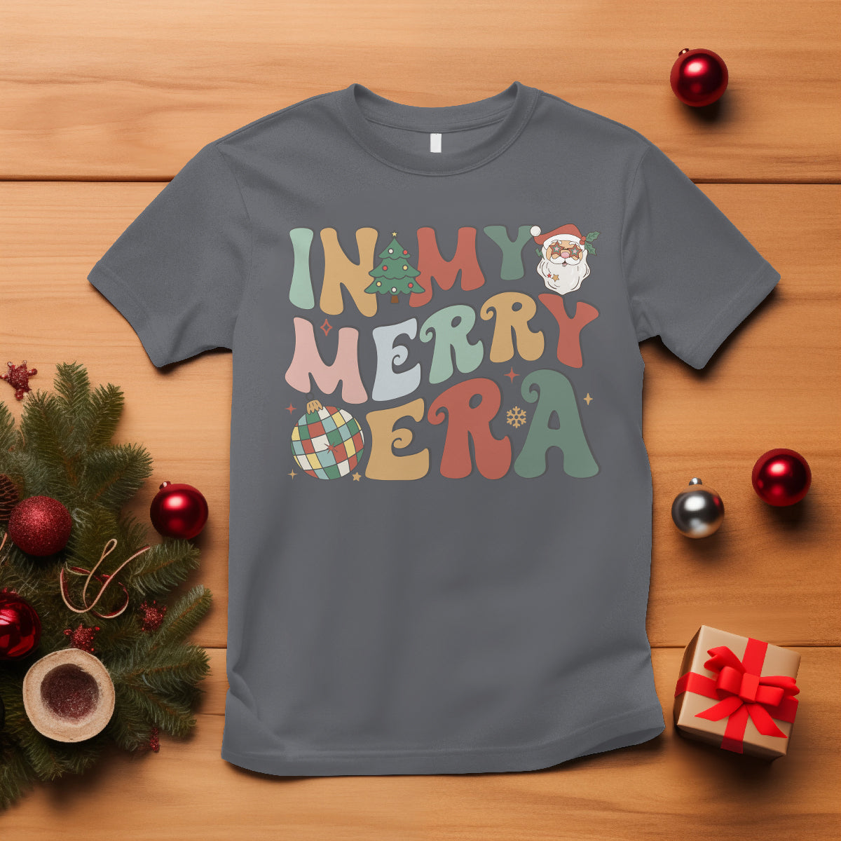 In My Merry Era Retro Groovy Christmas Santa Disco Ball T Shirt - Wonder Print Shop