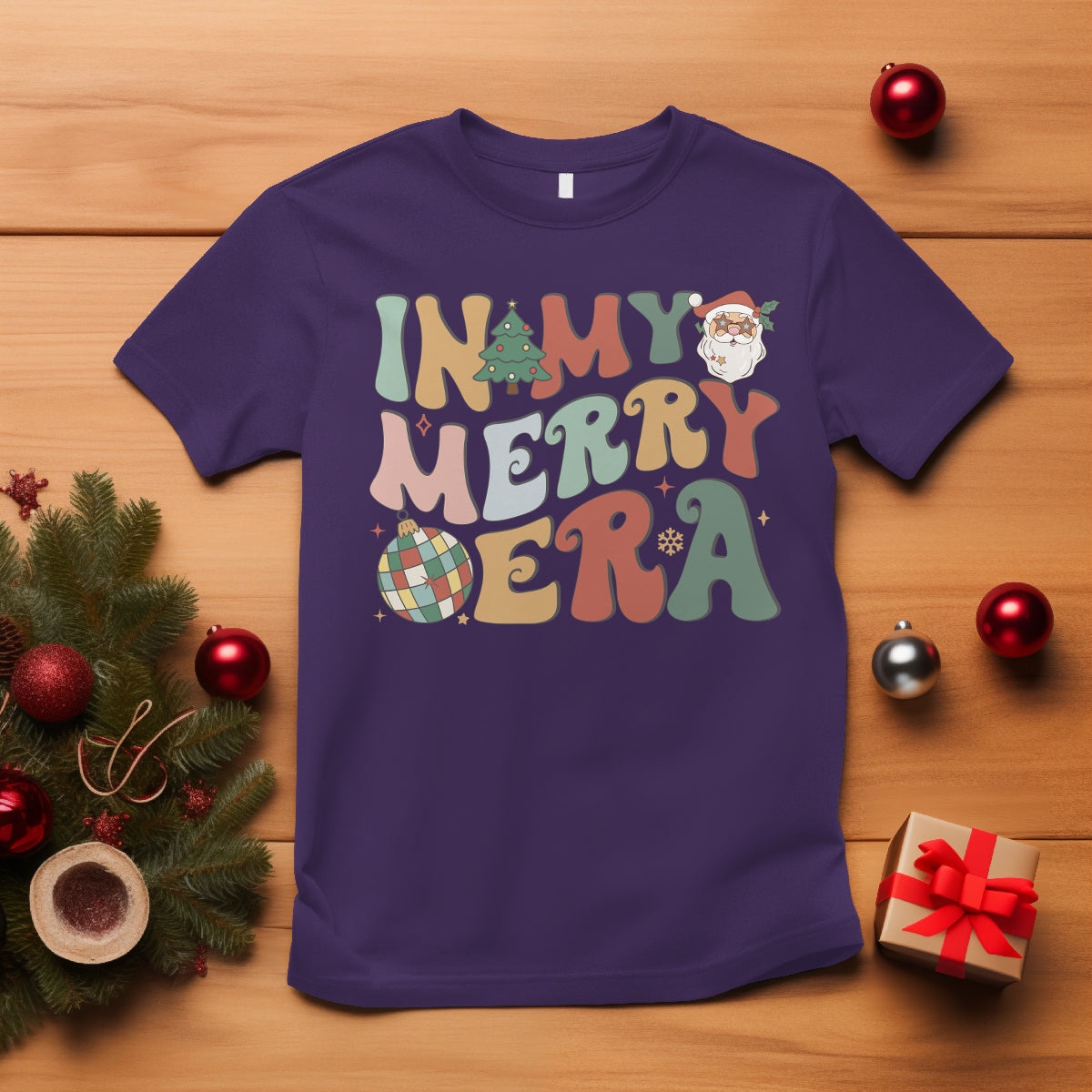 In My Merry Era Retro Groovy Christmas Santa Disco Ball T Shirt - Wonder Print Shop