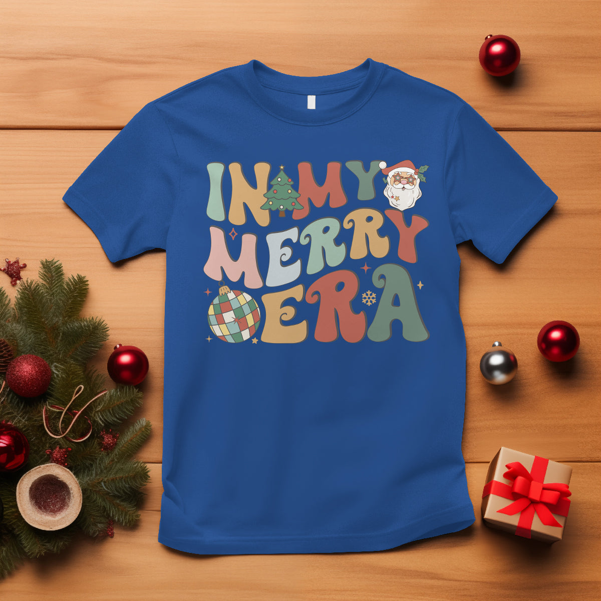 In My Merry Era Retro Groovy Christmas Santa Disco Ball T Shirt - Wonder Print Shop