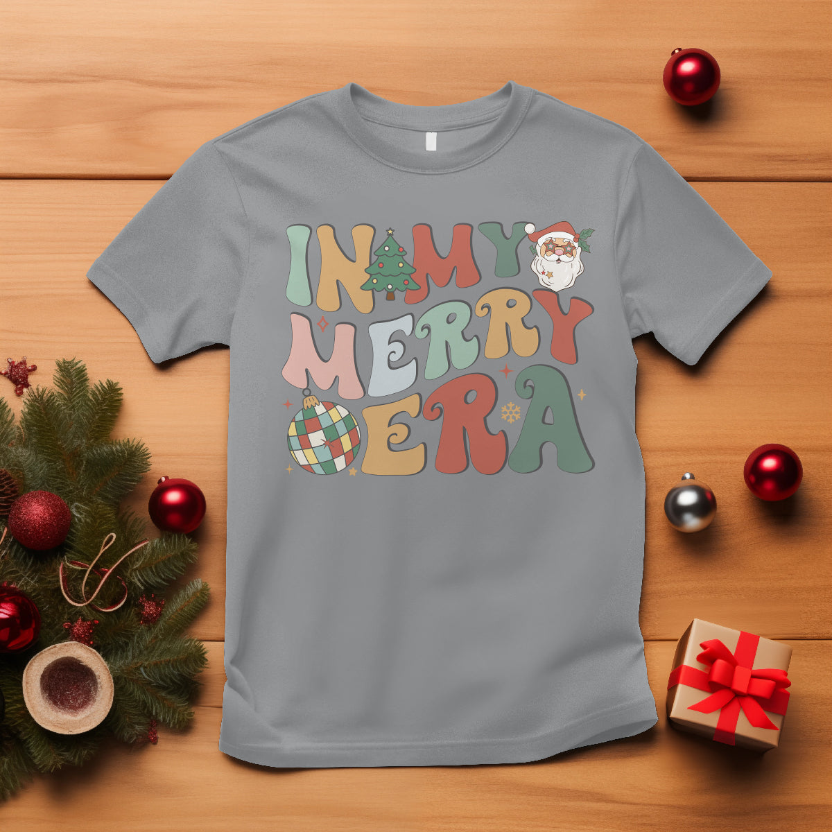 In My Merry Era Retro Groovy Christmas Santa Disco Ball T Shirt - Wonder Print Shop