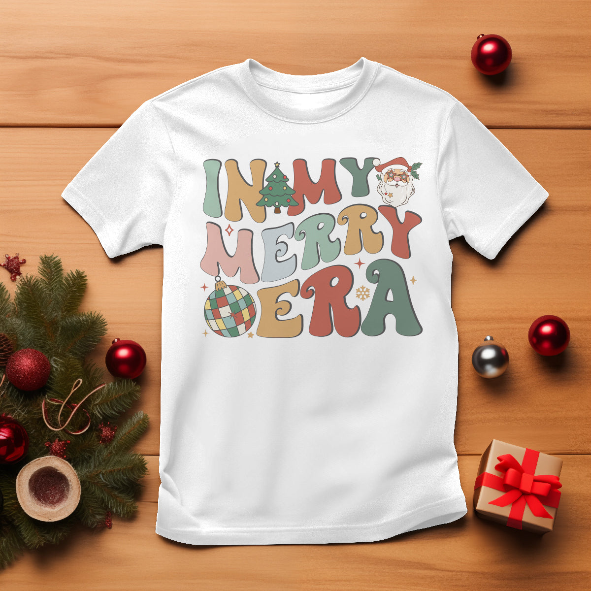 In My Merry Era Retro Groovy Christmas Santa Disco Ball T Shirt - Wonder Print Shop