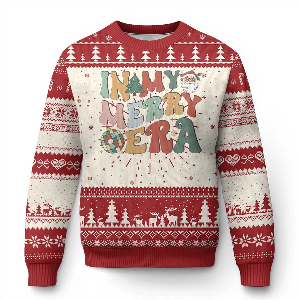 Retro Groovy Xmas Ugly Christmas Sweater In My Merry Era Santa Disco Ball - Wonder Print Shop