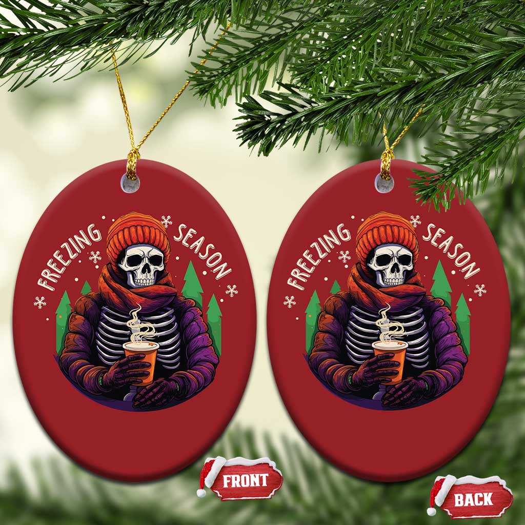 Funny Xmas Christmas Ornament Freezing Season Skeleton Chillin' Hot Cocoa - Wonder Print Shop