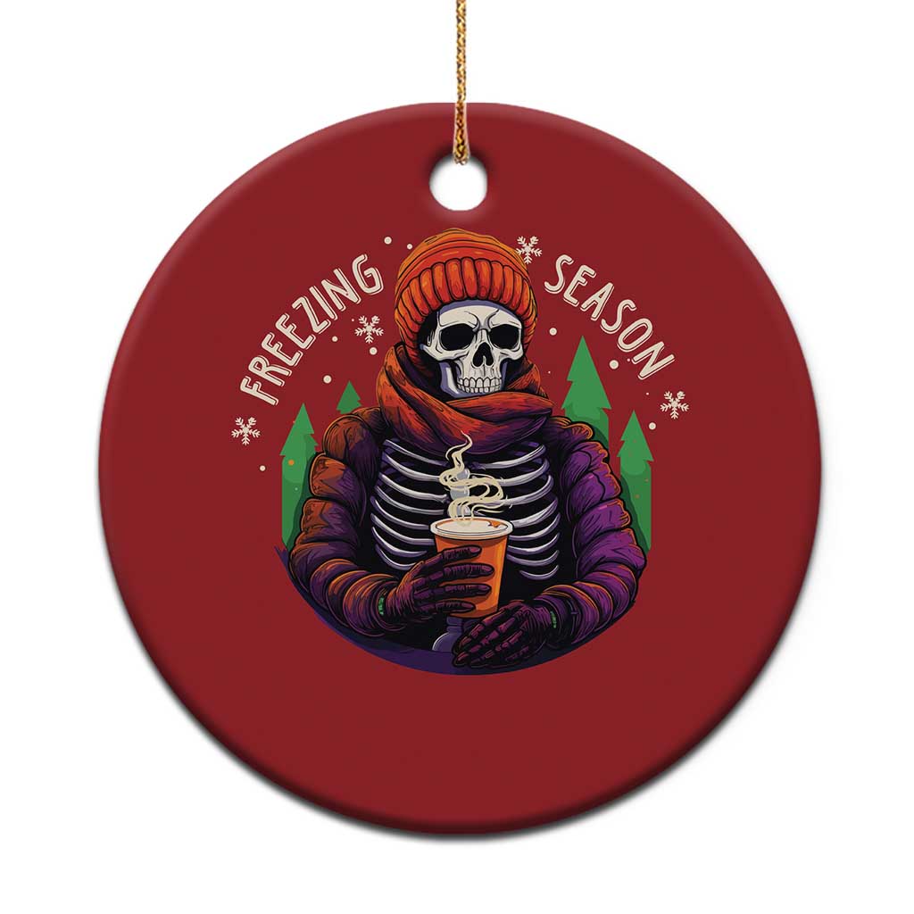 Funny Xmas Christmas Ornament Freezing Season Skeleton Chillin' Hot Cocoa - Wonder Print Shop