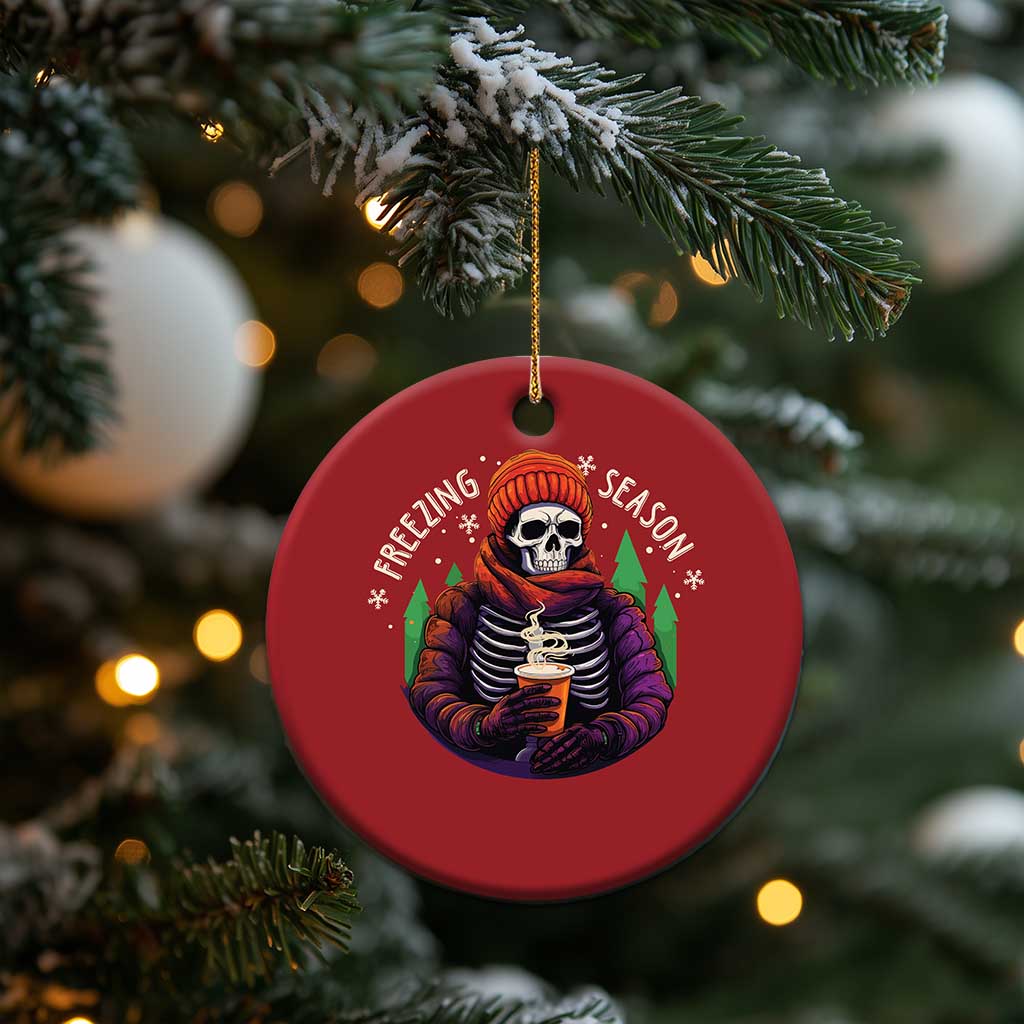 Funny Xmas Christmas Ornament Freezing Season Skeleton Chillin' Hot Cocoa - Wonder Print Shop