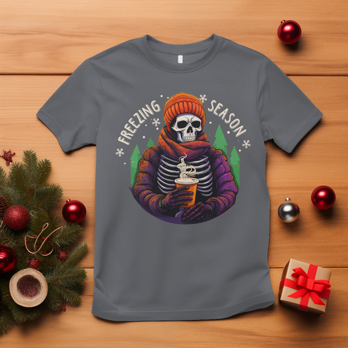 Freezing Season Christmas Skeleton Chillin' Hot Cocoa T Shirt - Wonder Print Shop