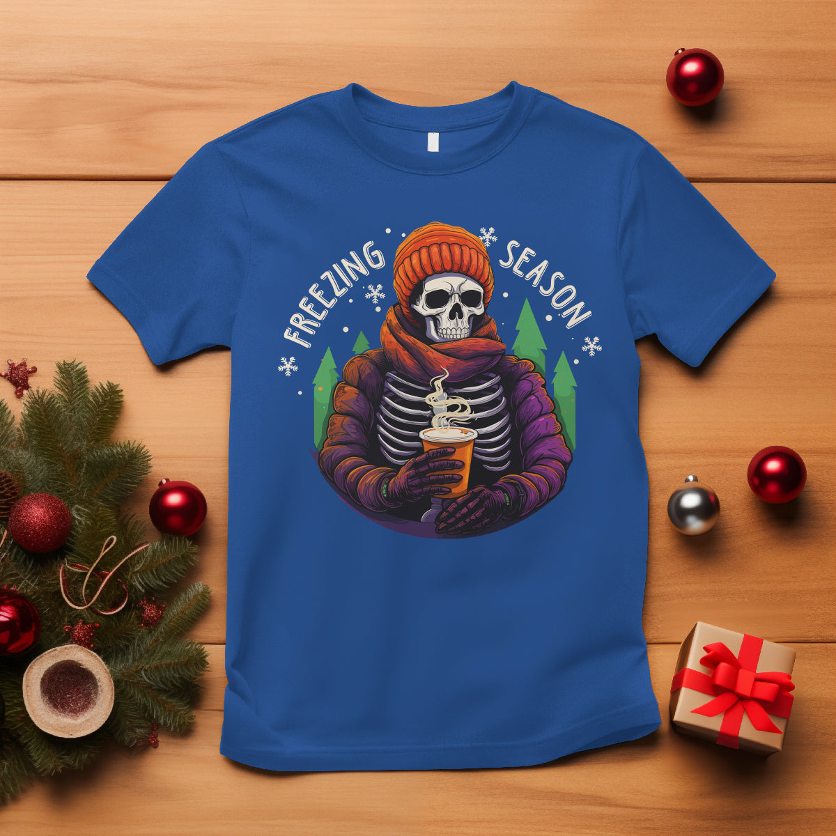 Freezing Season Christmas Skeleton Chillin' Hot Cocoa T Shirt - Wonder Print Shop