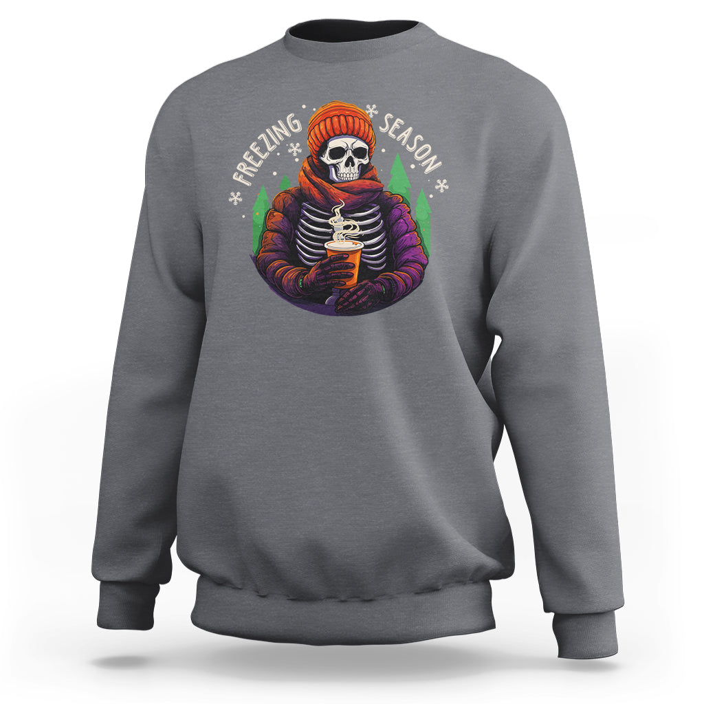Freezing Season Christmas Skeleton Chillin' Hot Cocoa Sweatshirt - Wonder Print Shop