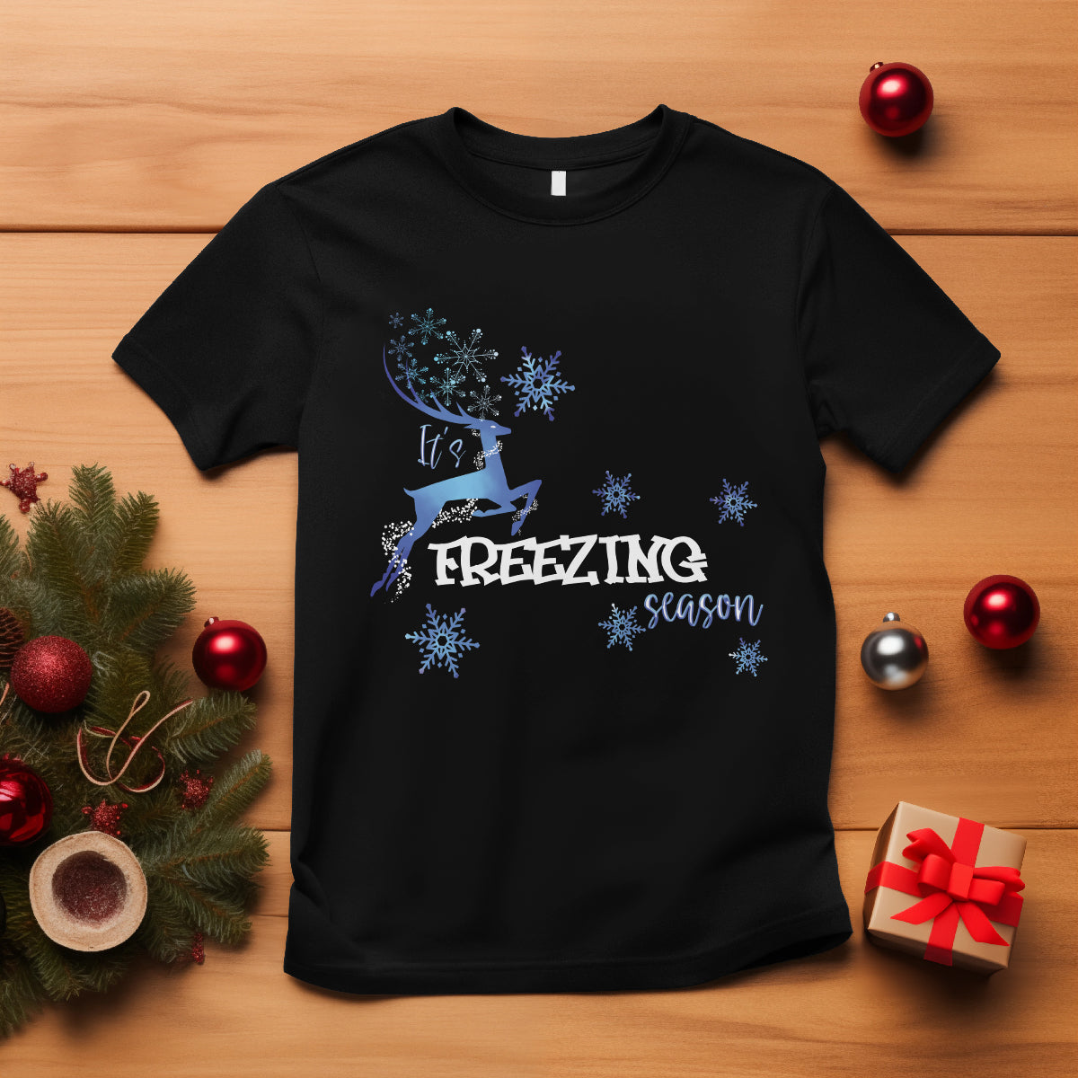 Freezing Season Christmas Reindeer Snowflake T Shirt - Wonder Print Shop