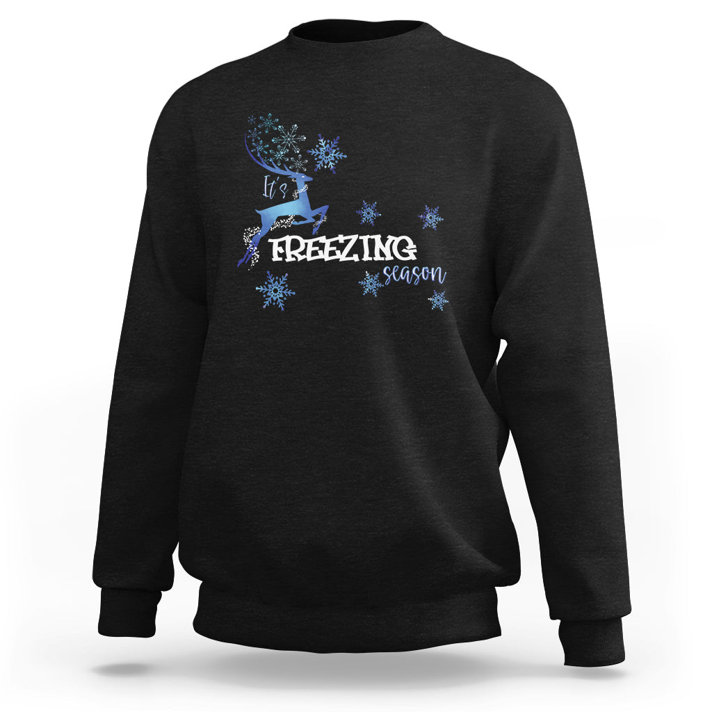 Freezing Season Christmas Reindeer Snowflake Sweatshirt - Wonder Print Shop