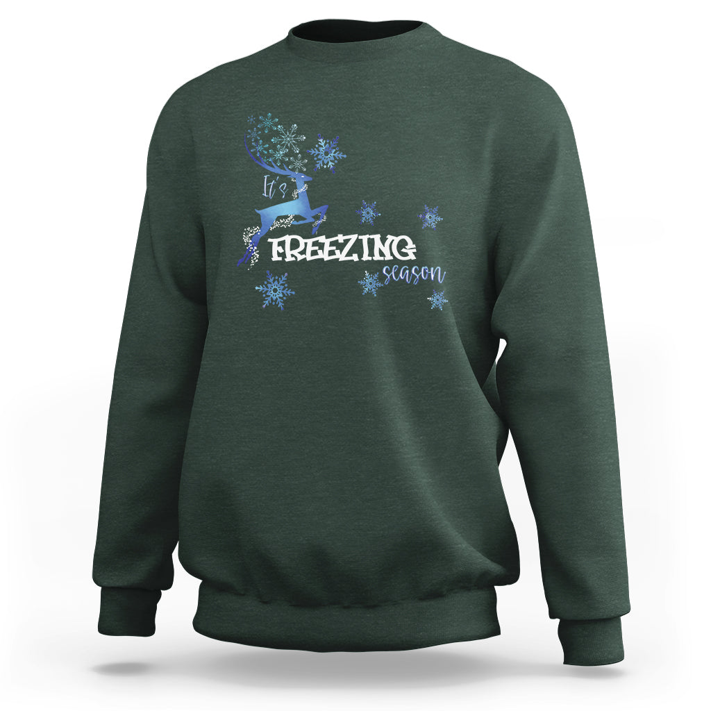 Freezing Season Christmas Reindeer Snowflake Sweatshirt - Wonder Print Shop