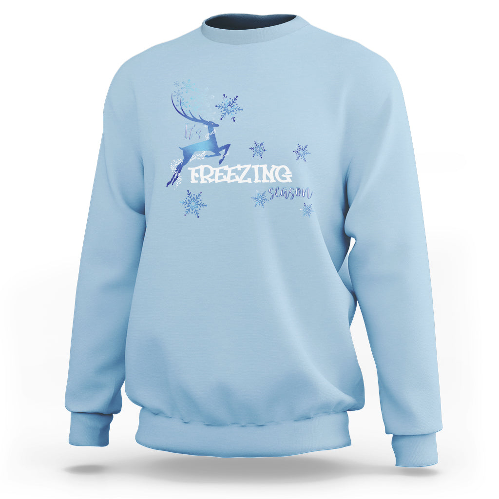 Freezing Season Christmas Reindeer Snowflake Sweatshirt - Wonder Print Shop