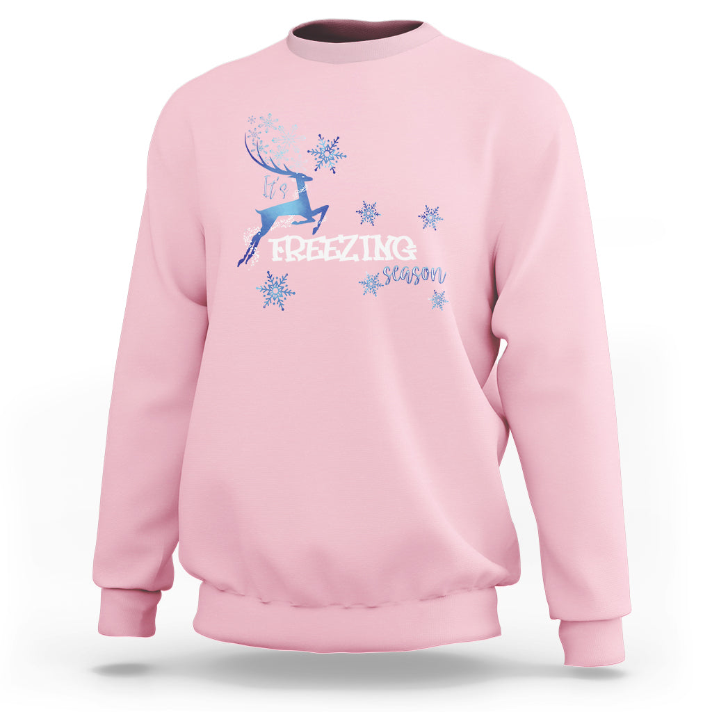 Freezing Season Christmas Reindeer Snowflake Sweatshirt - Wonder Print Shop
